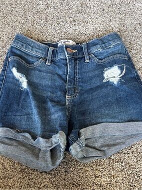 abercrombie kids Dark Blue Distressed Denim Rolled Hem Shorts